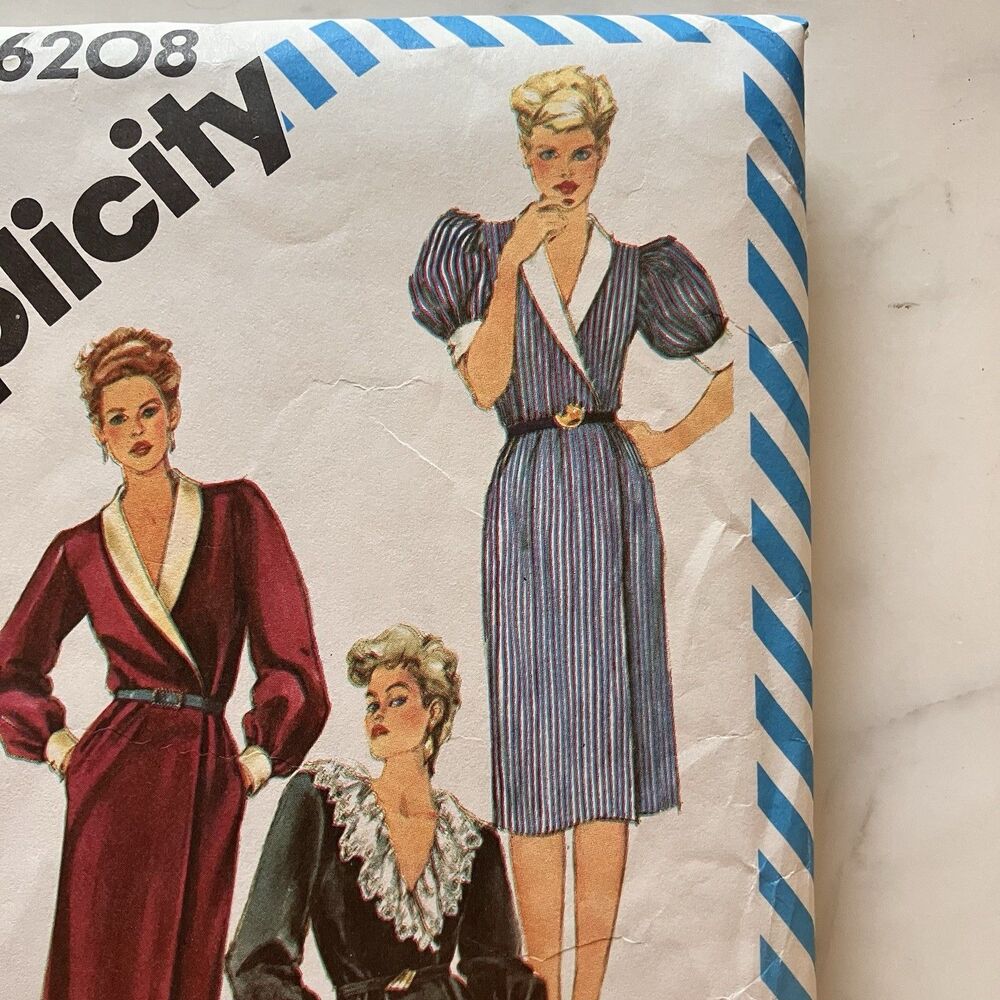 Simplicity 6208 V Neck Wrap Dress Pockets Collar Misses Sz 16 18 20 Pattern Cut - Picture 3 of 9
